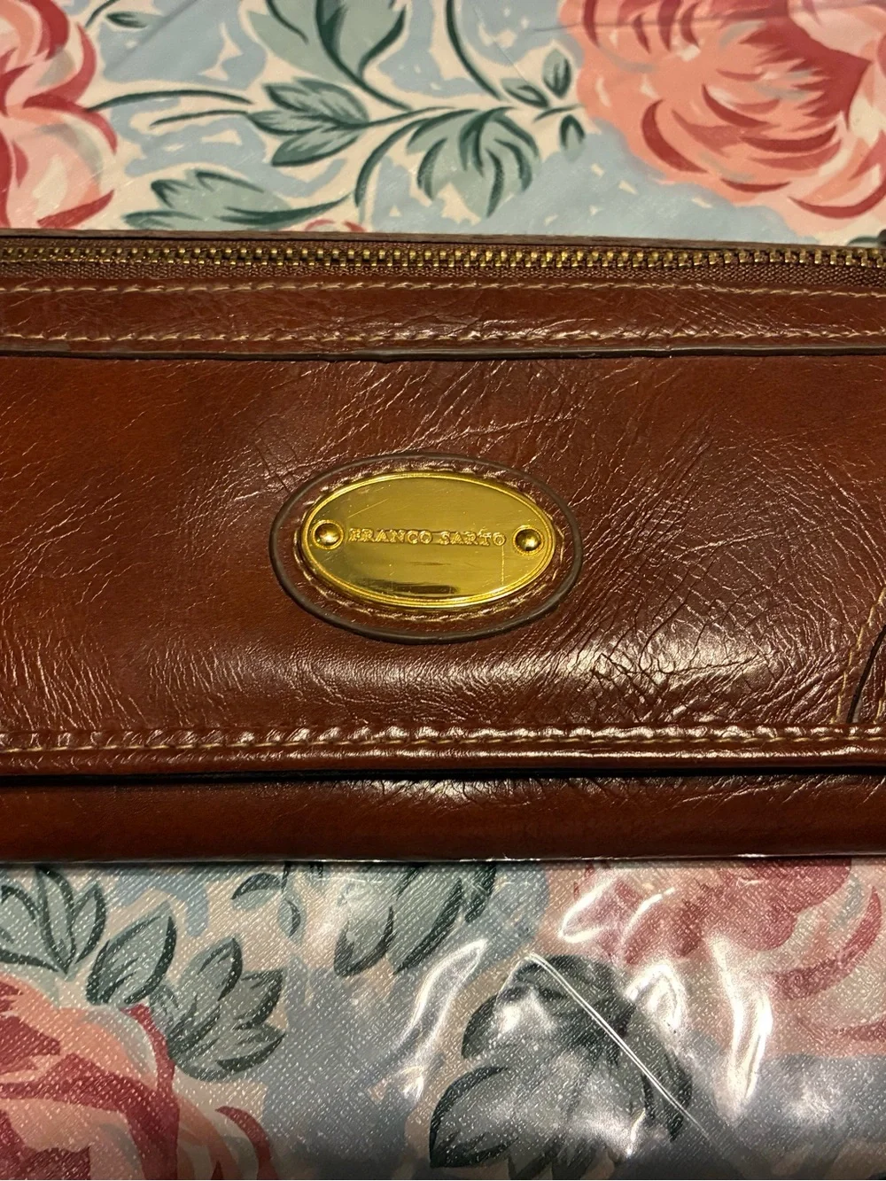 Franco Sarto Brown Leather Zip Wallet with Gold Plaque